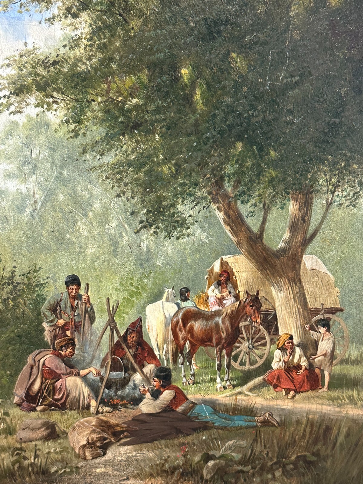 ÖLGEMÄLDE PERSONEN MIT KUTSCHE AUF DER RAST FRANZ QUAGLIO (1844-1920)