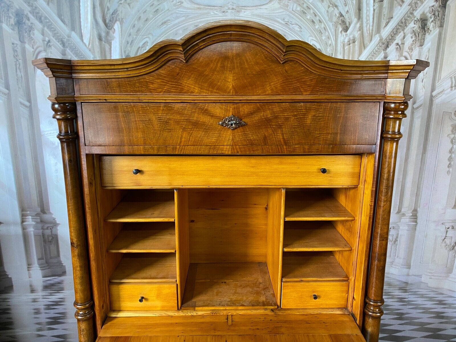 GRÜNDERZEIT SEKRETÄR NUSSBAUM FURNIERT ANTIK 19-TES JHDT WOHNFERTIG SCHREIBMÖBEL – Bild 3