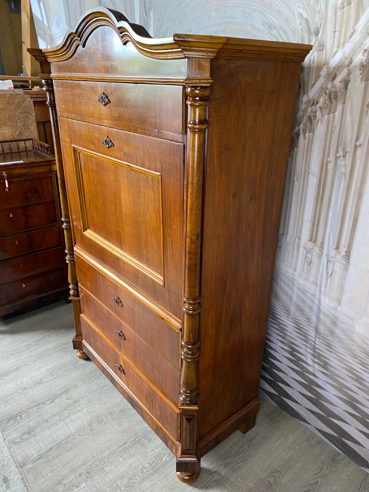 GRÜNDERZEIT SEKRETÄR NUSSBAUM FURNIERT ANTIK 19-TES JHDT WOHNFERTIG SCHREIBMÖBEL – Bild 5