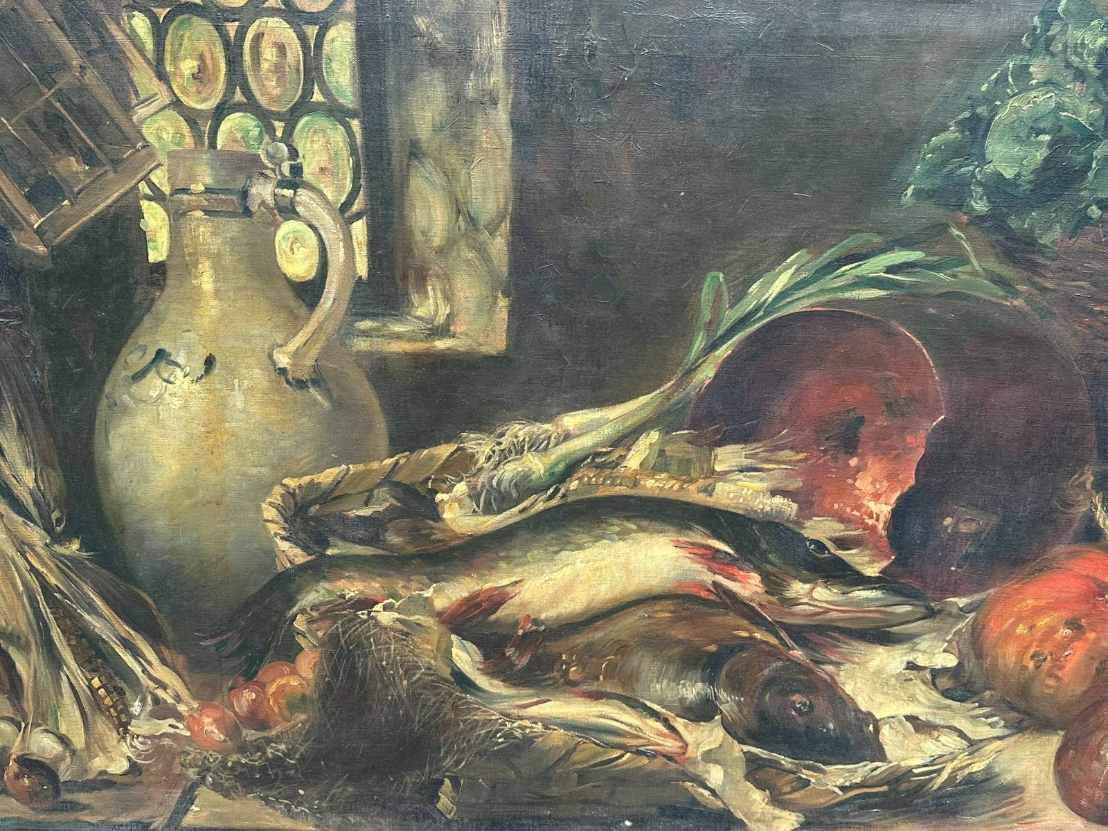 150x90cm GROSSES ANTIKES ÖLGEMÄLDE STILLLEBEN SIGNIERT L. VOLZ