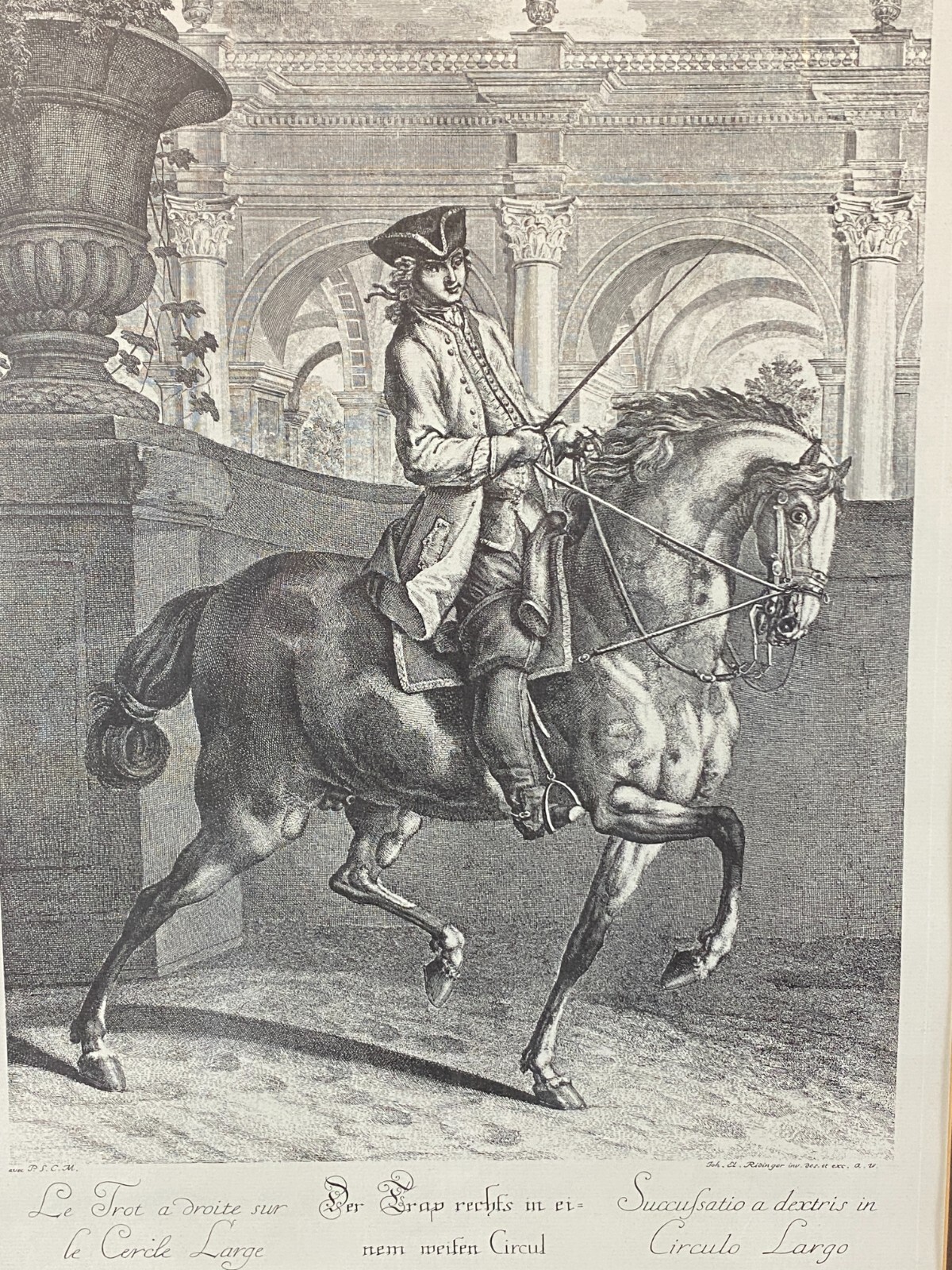Stich auf Papier Reiter auf Pferd nach Johann Elias RIDINGER