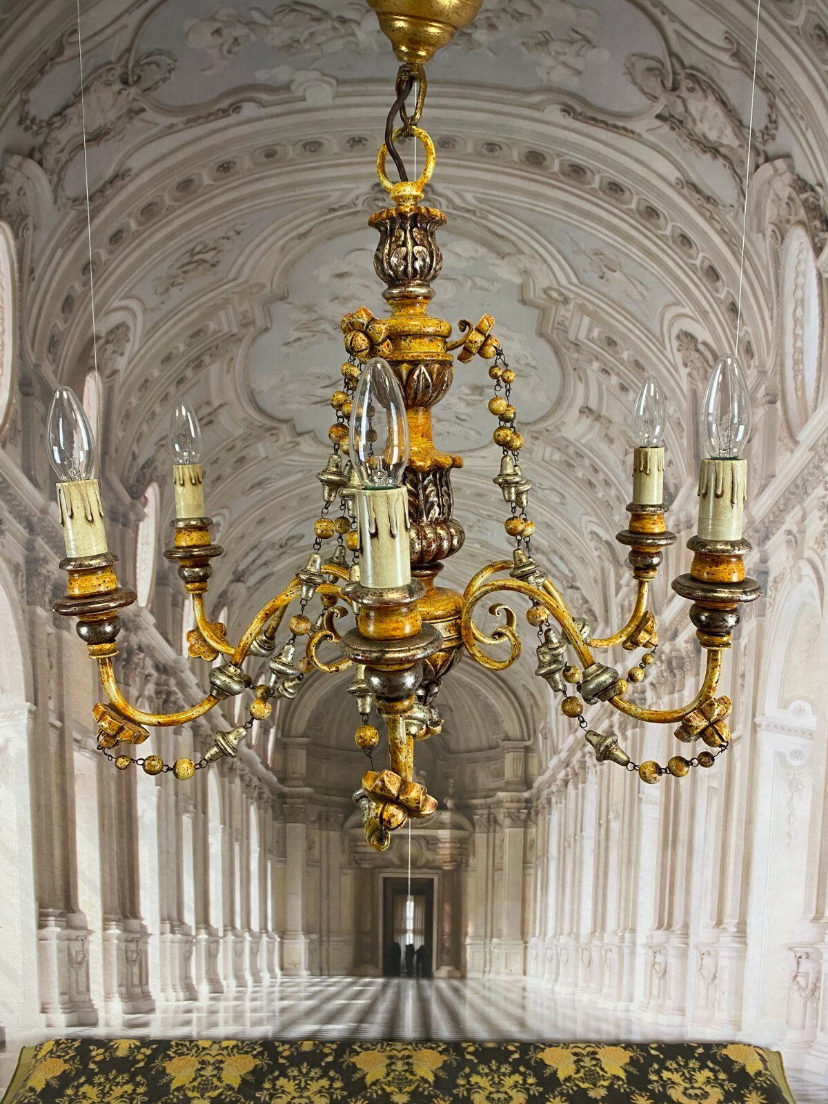 DECKENLEUCHTE DECKENLAMPE METALL UND HOLZ NACH ANTIKEM VORBILD