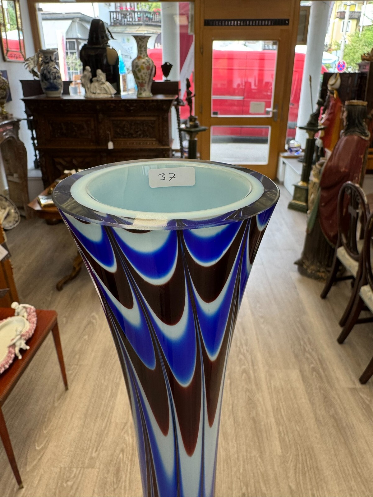 VINTAGE BODENVASE GROSSE VASE AUS GLAS LOLLIPOP SPACE AGE SCHOTT ZWIESEL 86x33cm – Bild 3