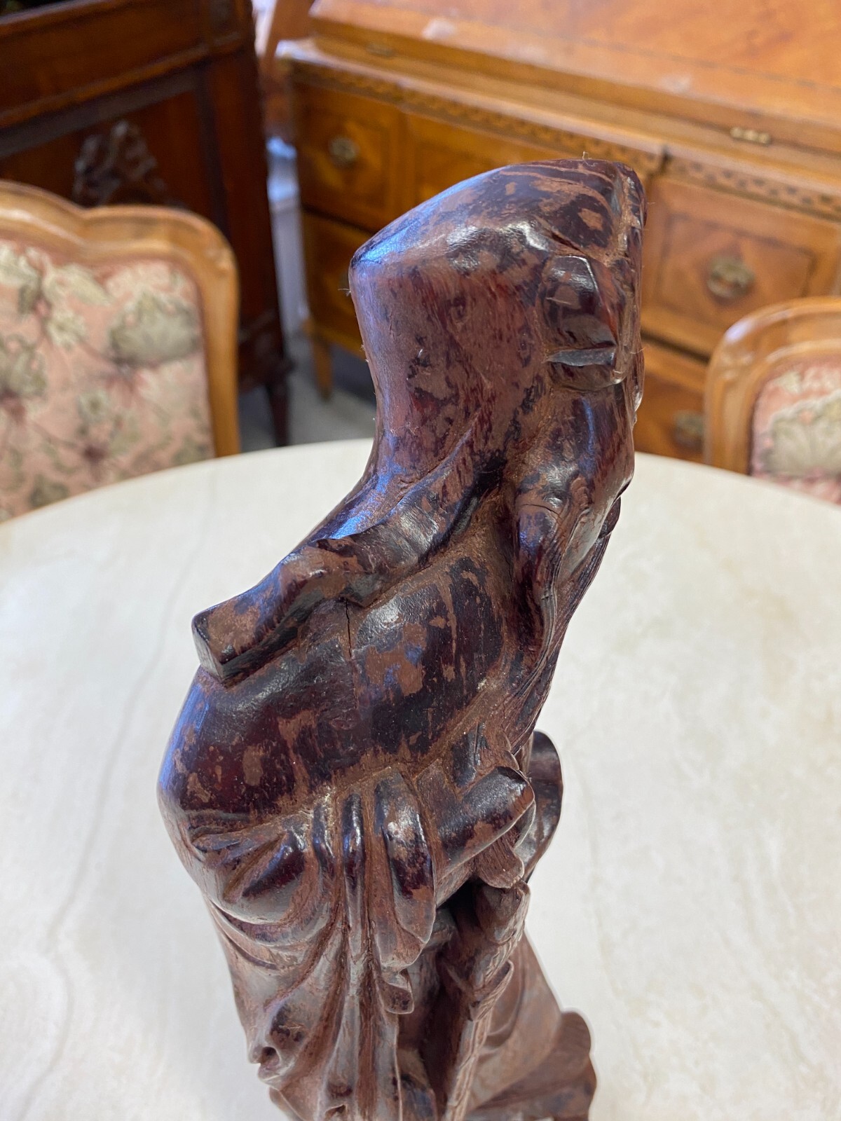 CHINA SKULPTUR AUS HOLZ GELEHRTER 36cm HOCH – Bild 13
