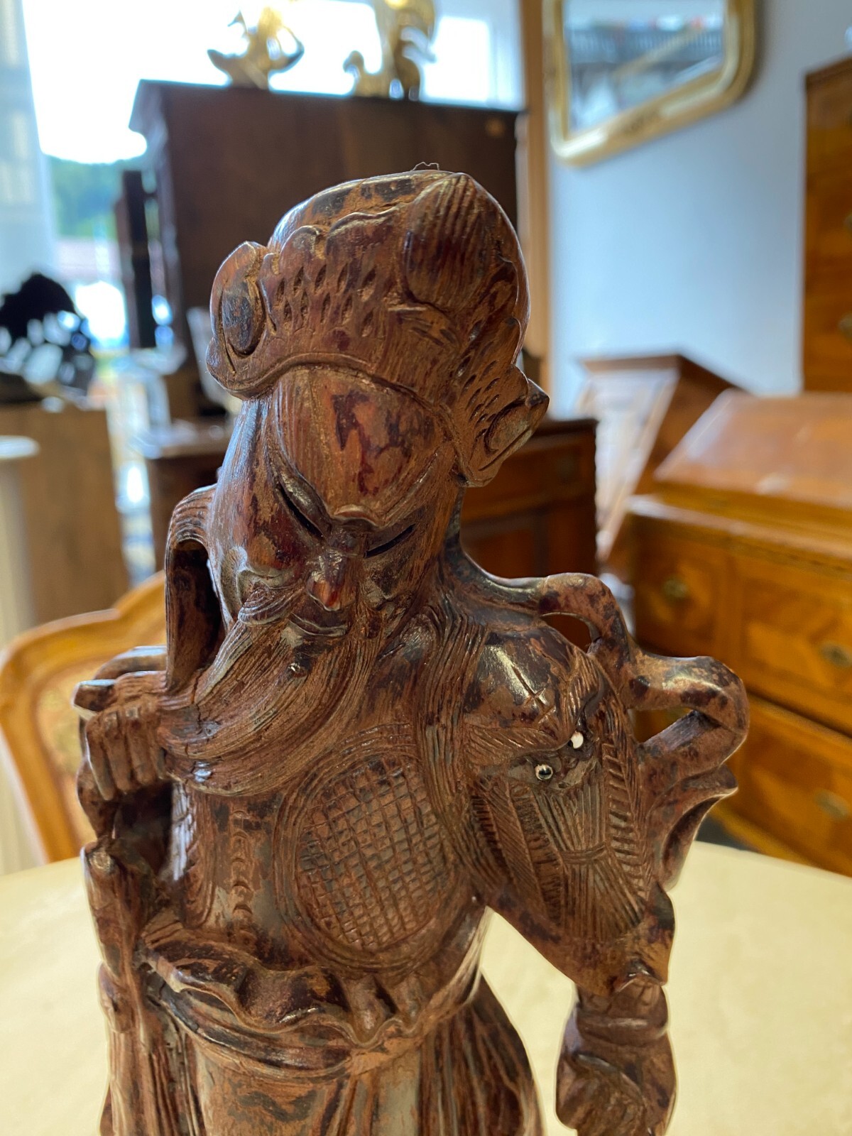CHINA SKULPTUR AUS HOLZ GELEHRTER 36cm HOCH – Bild 3