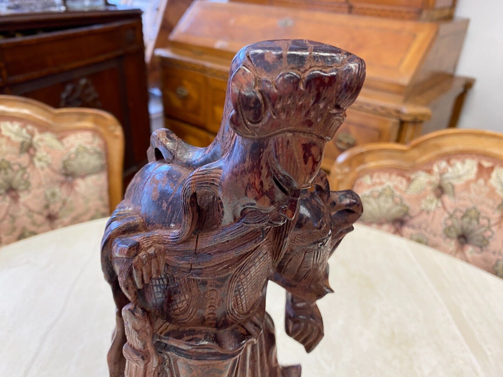 CHINA SKULPTUR AUS HOLZ GELEHRTER 36cm HOCH – Bild 6