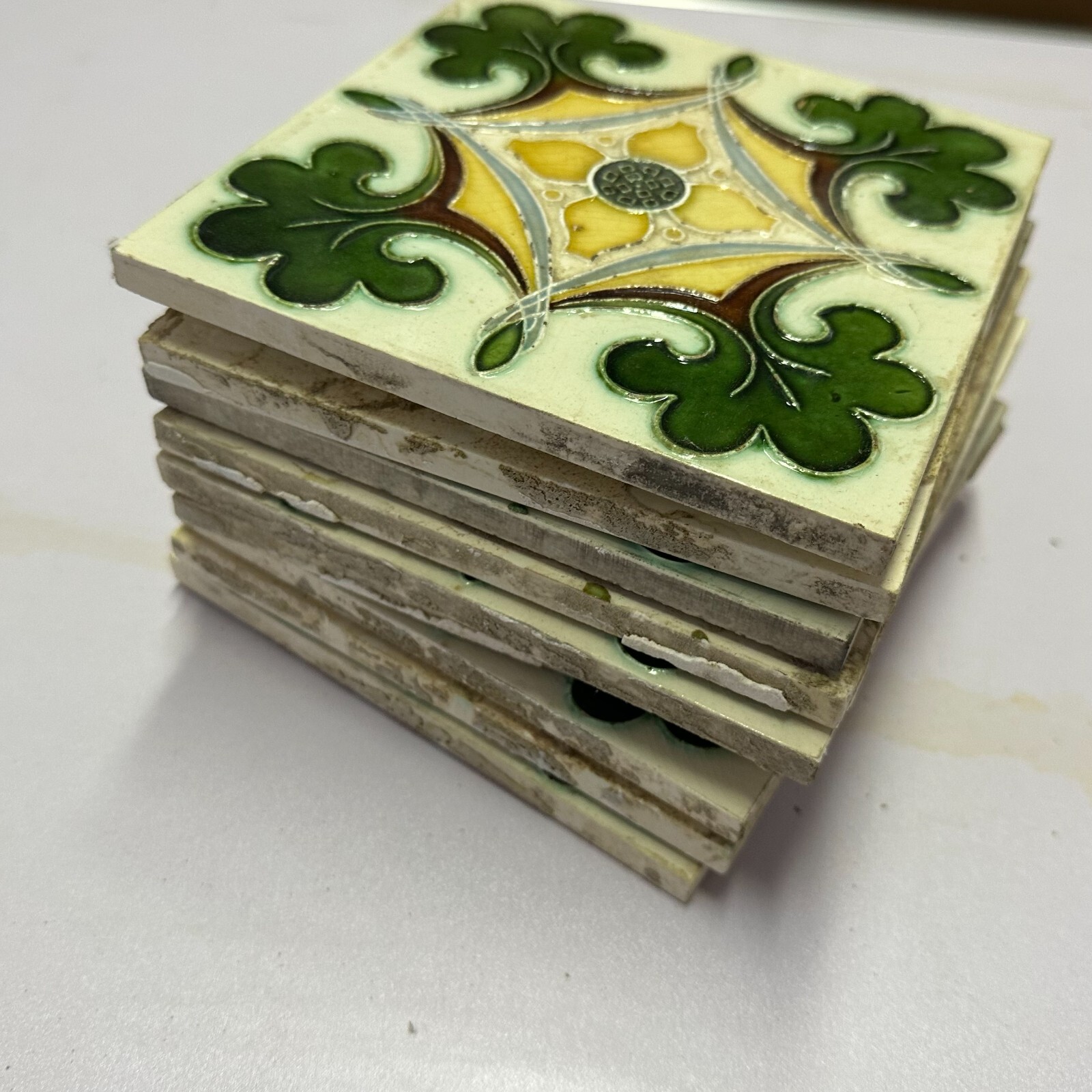 SET 9x JUGENDSTILFLIESE 15x15cm ANTIKE JUGENDSTIL FLIESE UM 1910 – Bild 14