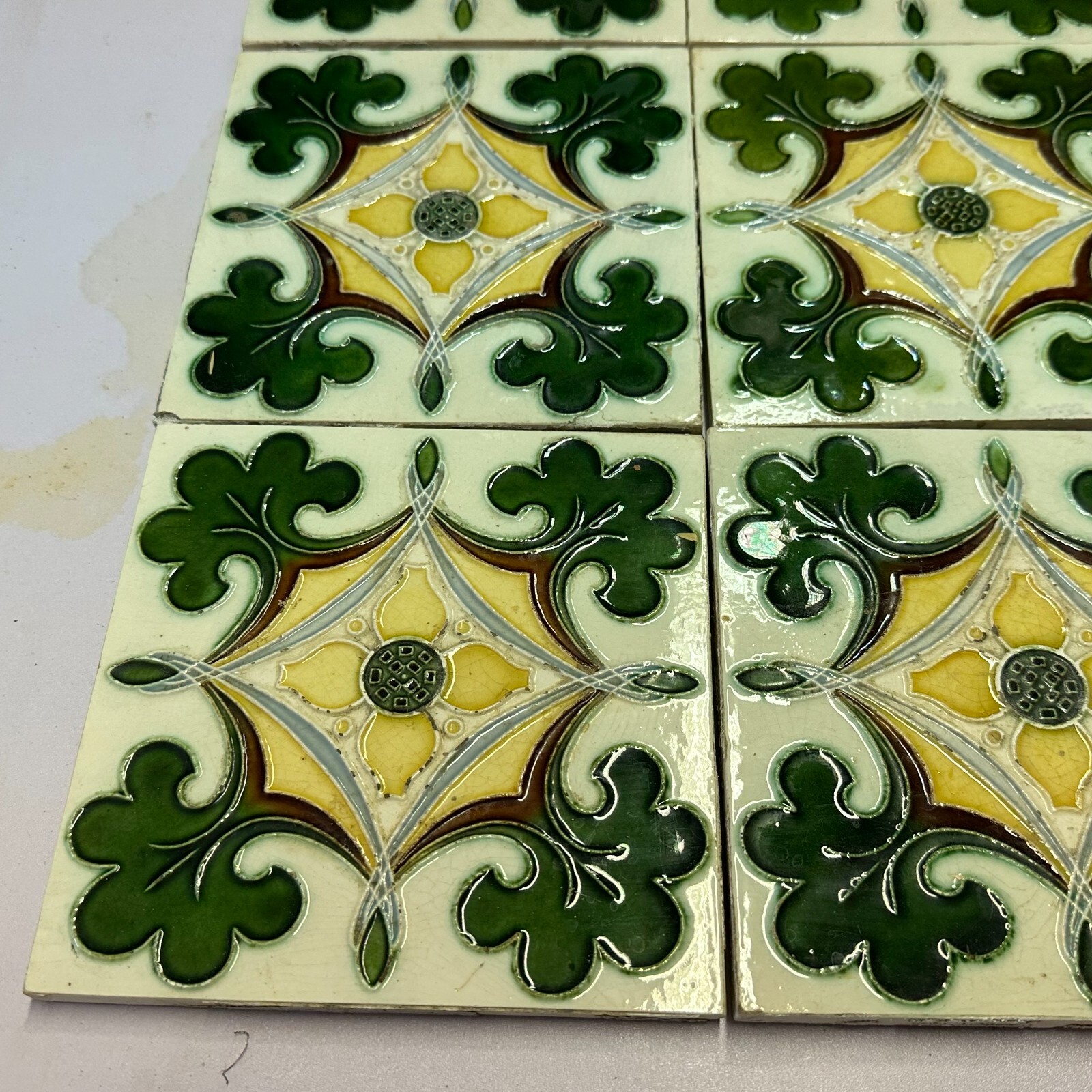 SET 9x JUGENDSTILFLIESE 15x15cm ANTIKE JUGENDSTIL FLIESE UM 1910 – Bild 3