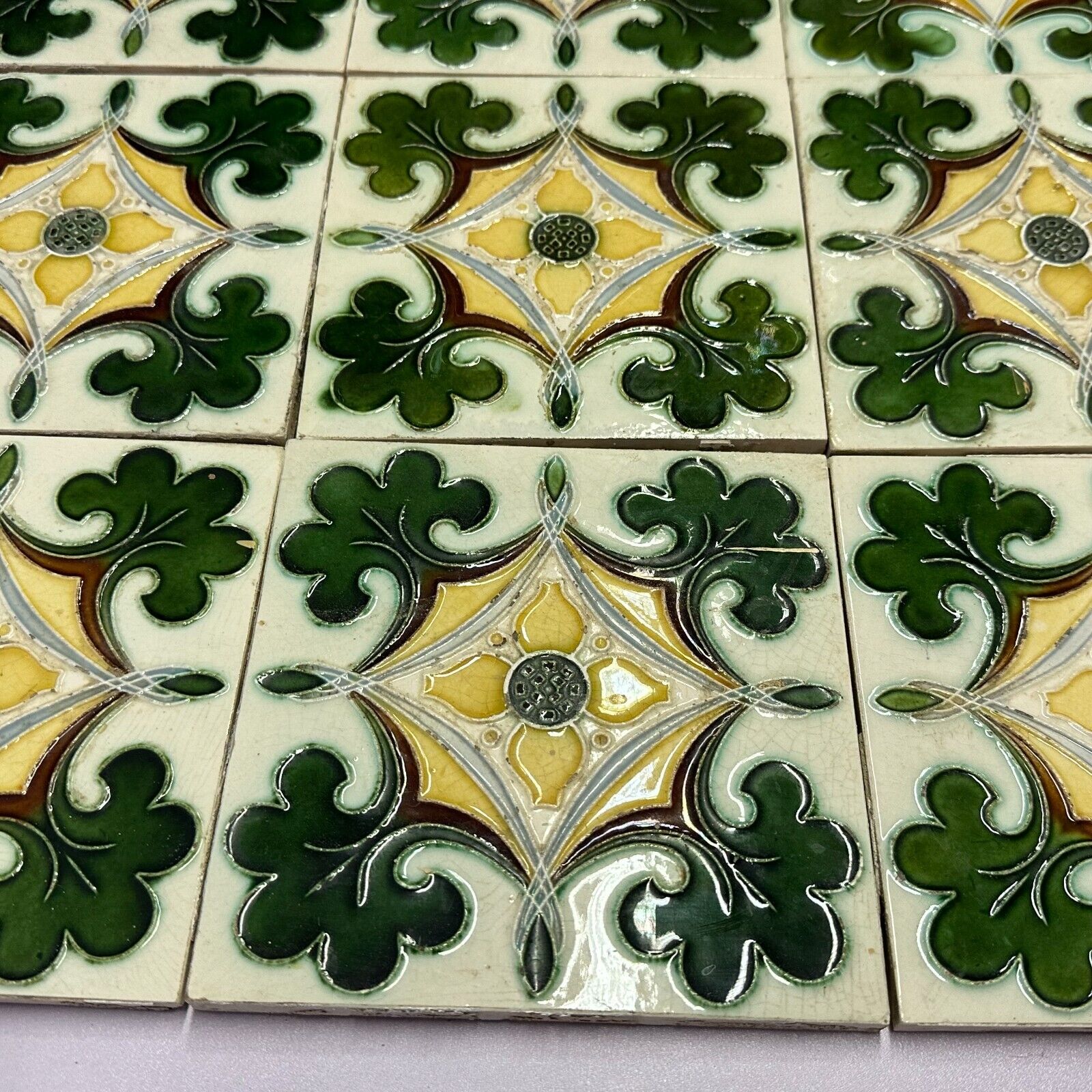 SET 9x JUGENDSTILFLIESE 15x15cm ANTIKE JUGENDSTIL FLIESE UM 1910 – Bild 4