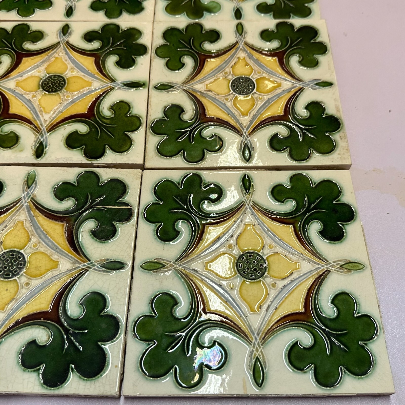 SET 9x JUGENDSTILFLIESE 15x15cm ANTIKE JUGENDSTIL FLIESE UM 1910 – Bild 5