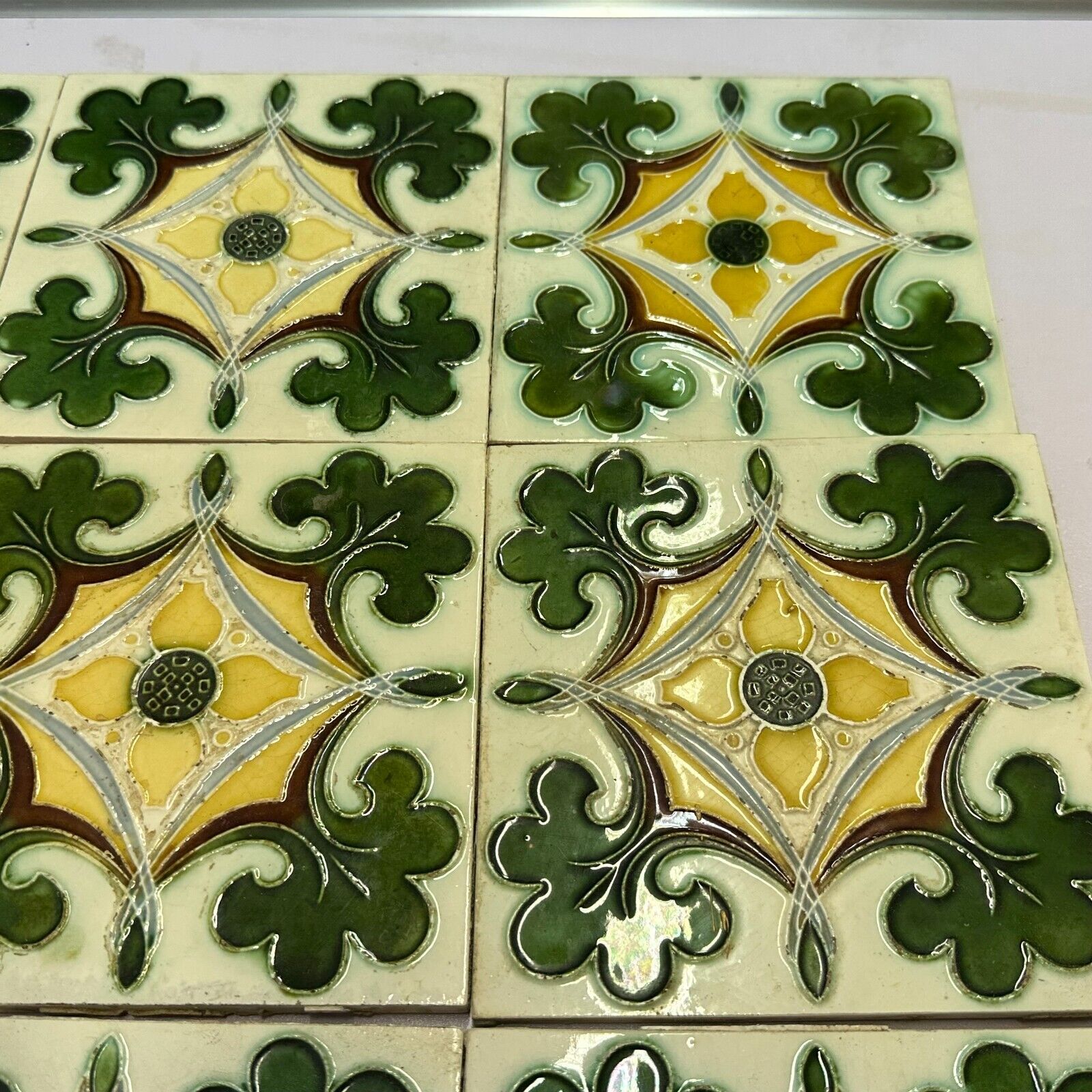 SET 9x JUGENDSTILFLIESE 15x15cm ANTIKE JUGENDSTIL FLIESE UM 1910 – Bild 6