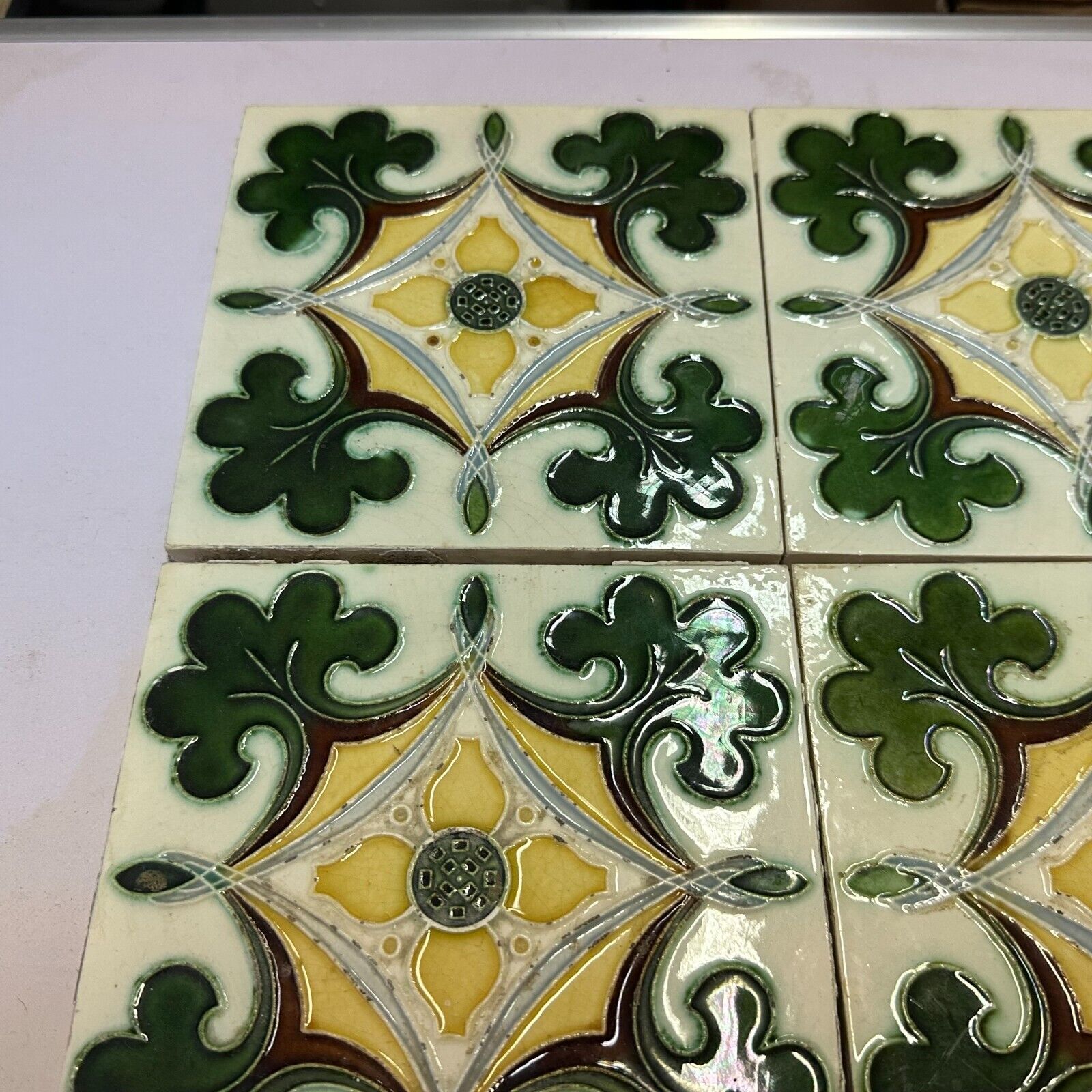 SET 9x JUGENDSTILFLIESE 15x15cm ANTIKE JUGENDSTIL FLIESE UM 1910 – Bild 8
