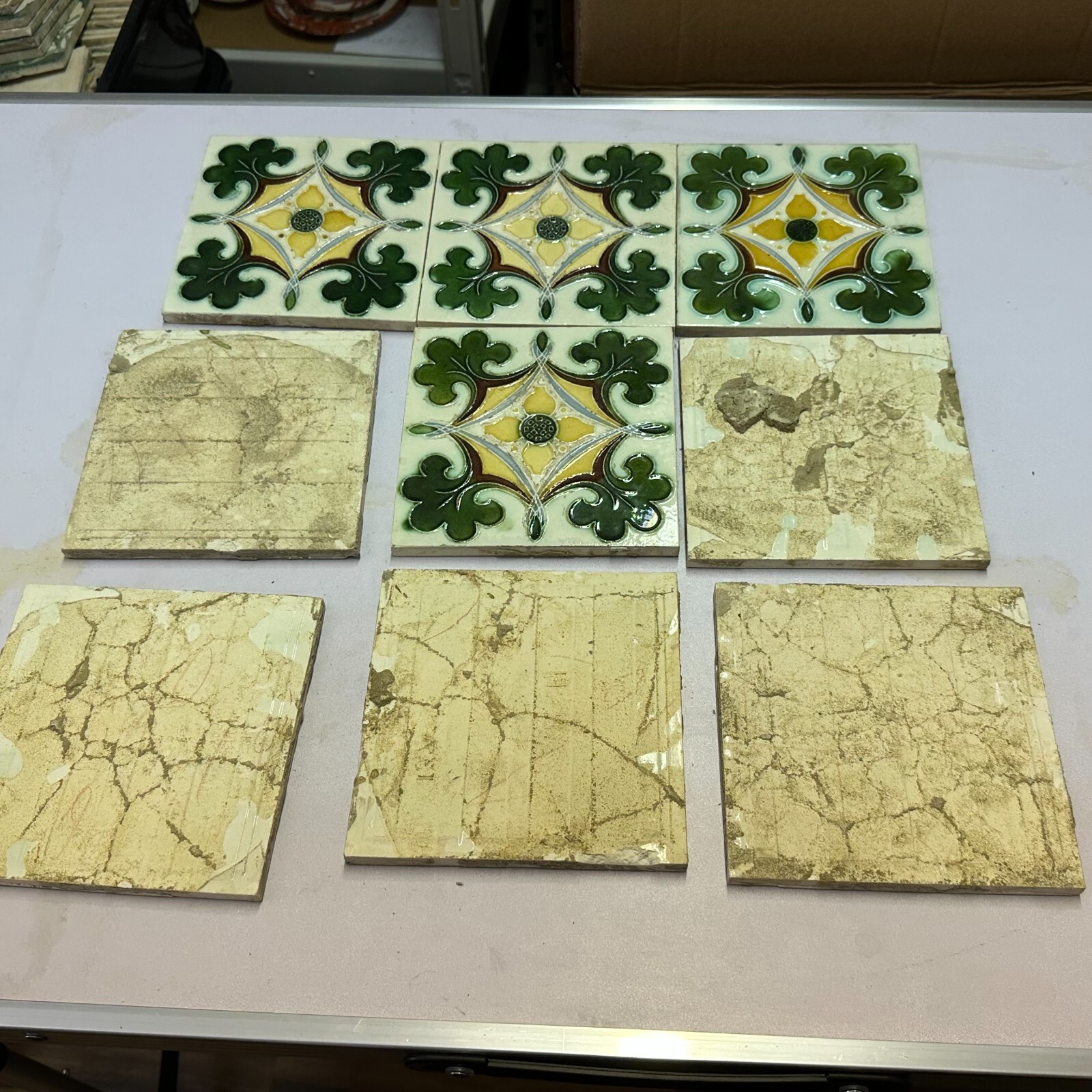 SET 9x JUGENDSTILFLIESE 15x15cm ANTIKE JUGENDSTIL FLIESE UM 1910 – Bild 9