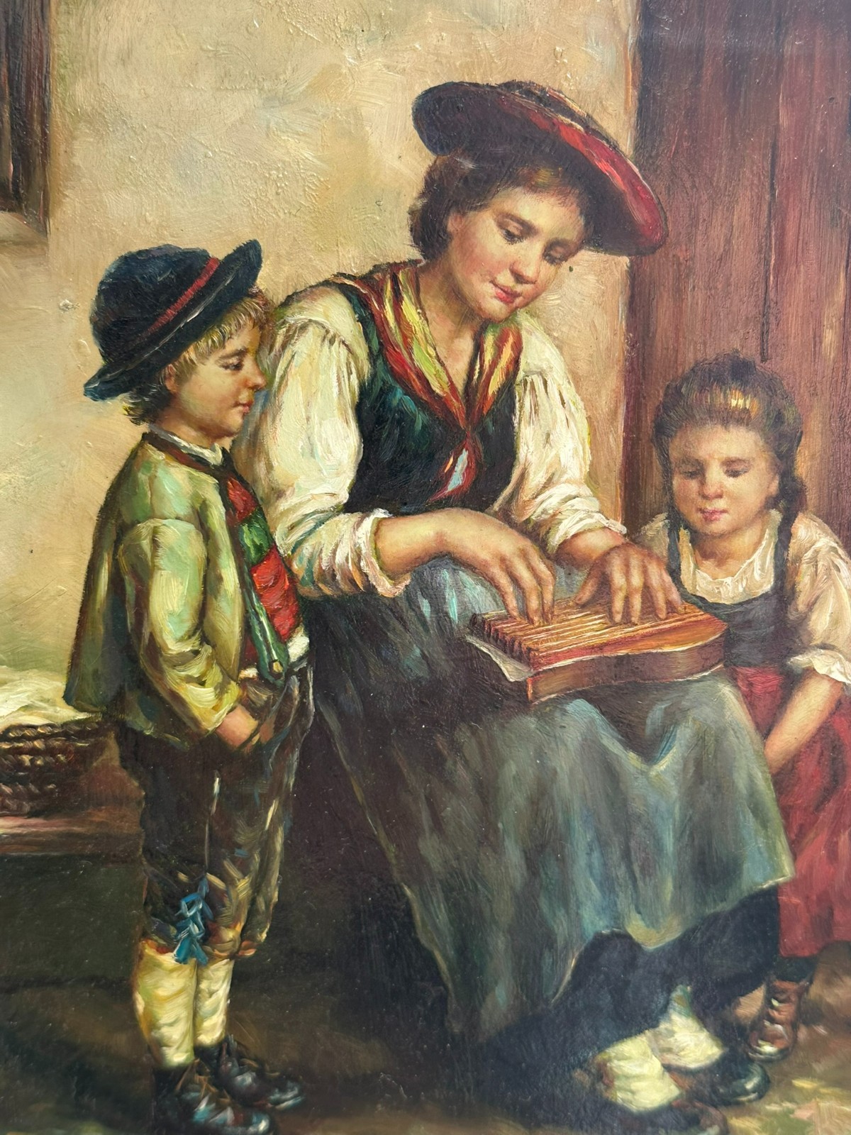 ÖLGEMÄLDE MASSIV GERAHMT DIE ZITHERSPIELERIN SIGNIERT J. SULZER