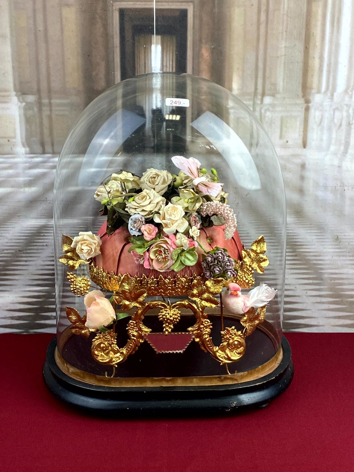 GLOBE DE MARIEE HOCHZEIT ANDENKEN FRANKREICH NAPOLEON III BLUMEN VOGEL 40cm