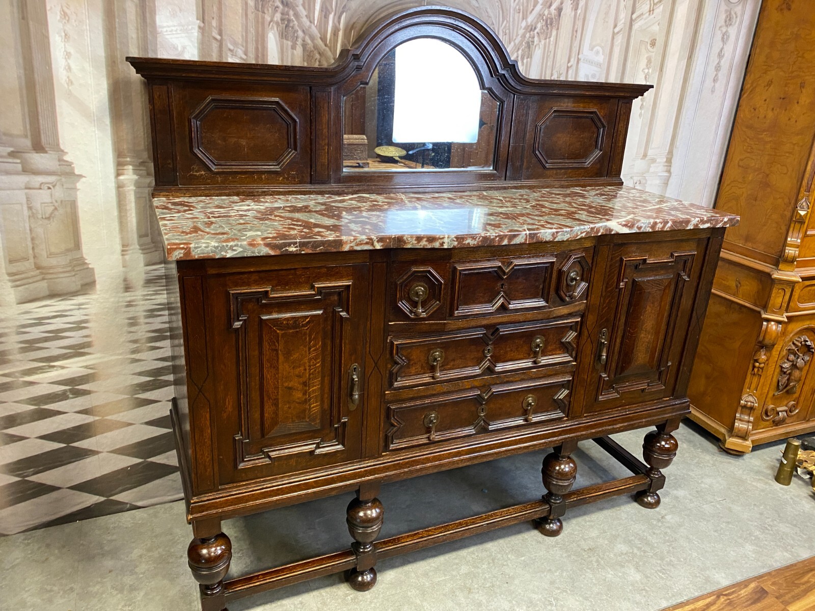 ANTIKE ANRICHTE BUFFET SAINT REMY MARMORPLATTE UND SPIEGEL UM 1880 FRANKREICH