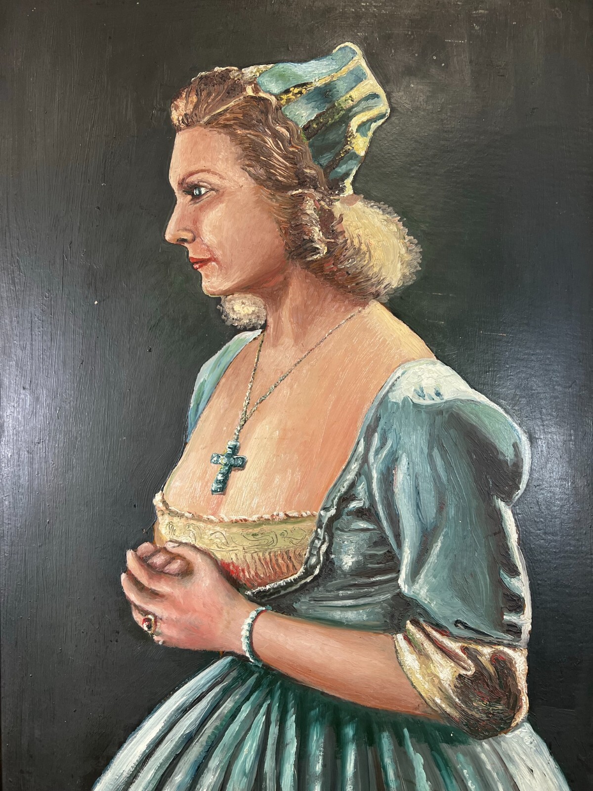 Ölgemälde auf Platte Portrait einer Dame 49x70cm – Bild 3