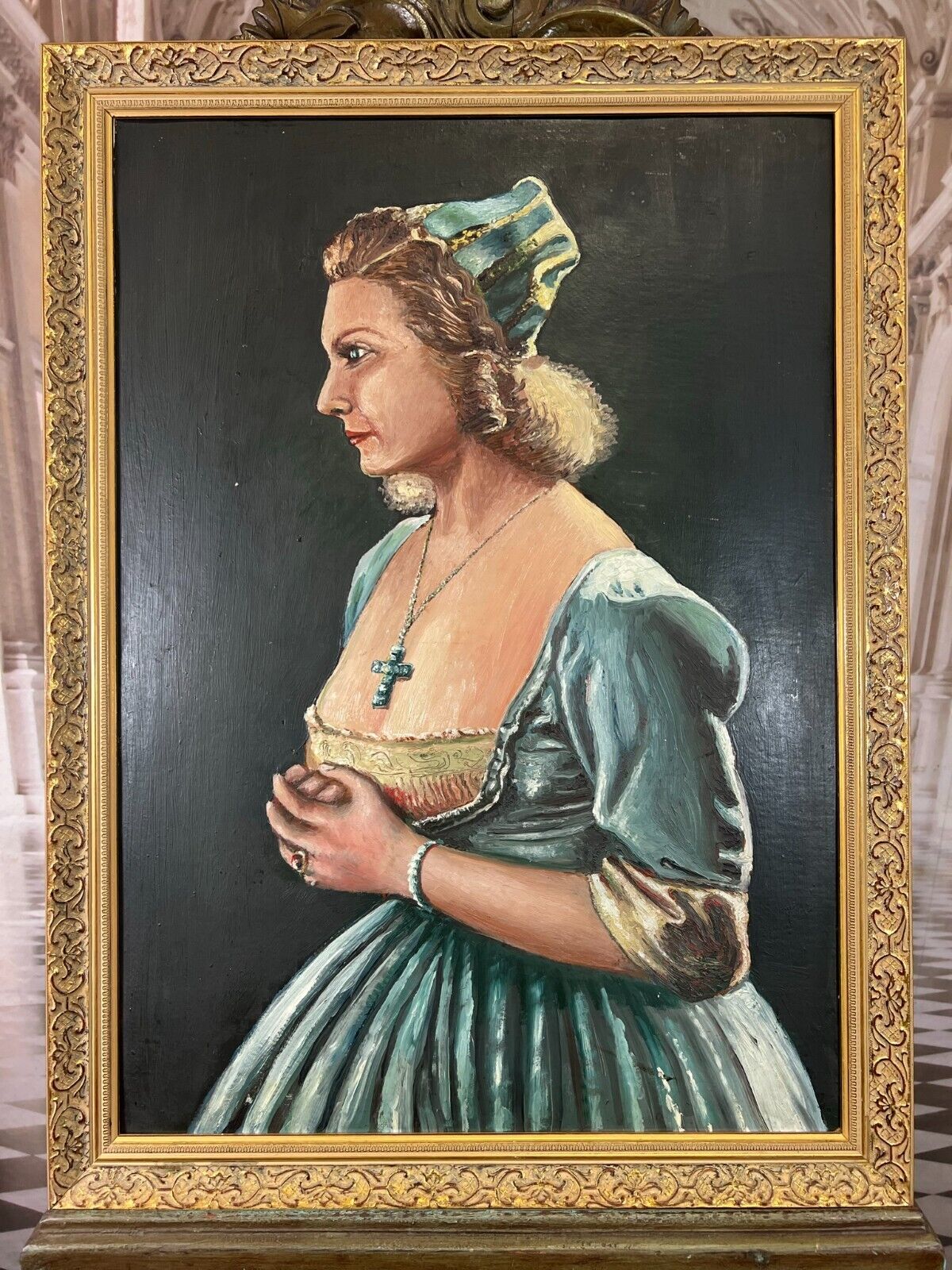 Ölgemälde auf Platte Portrait einer Dame 49x70cm