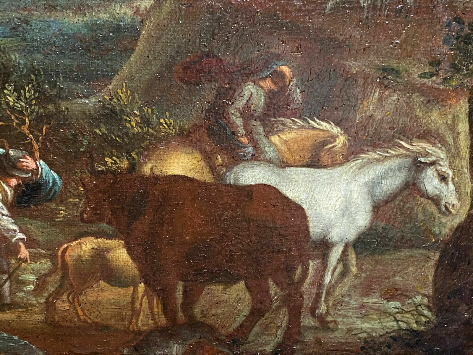 BAROCK ÖLGEMÄLDE ITALIEN UM 1700 LANDSCHAFT PFERDE PERSONEN CARLO TAVELLA UMKR. – Bild 4