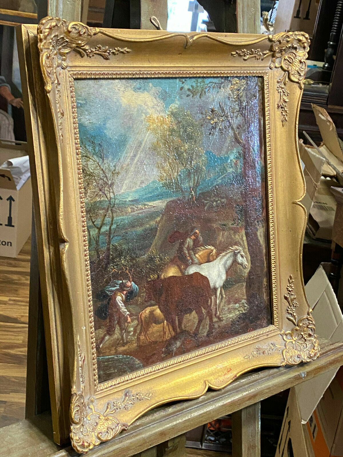 BAROCK ÖLGEMÄLDE ITALIEN UM 1700 LANDSCHAFT PFERDE PERSONEN CARLO TAVELLA UMKR. – Bild 8