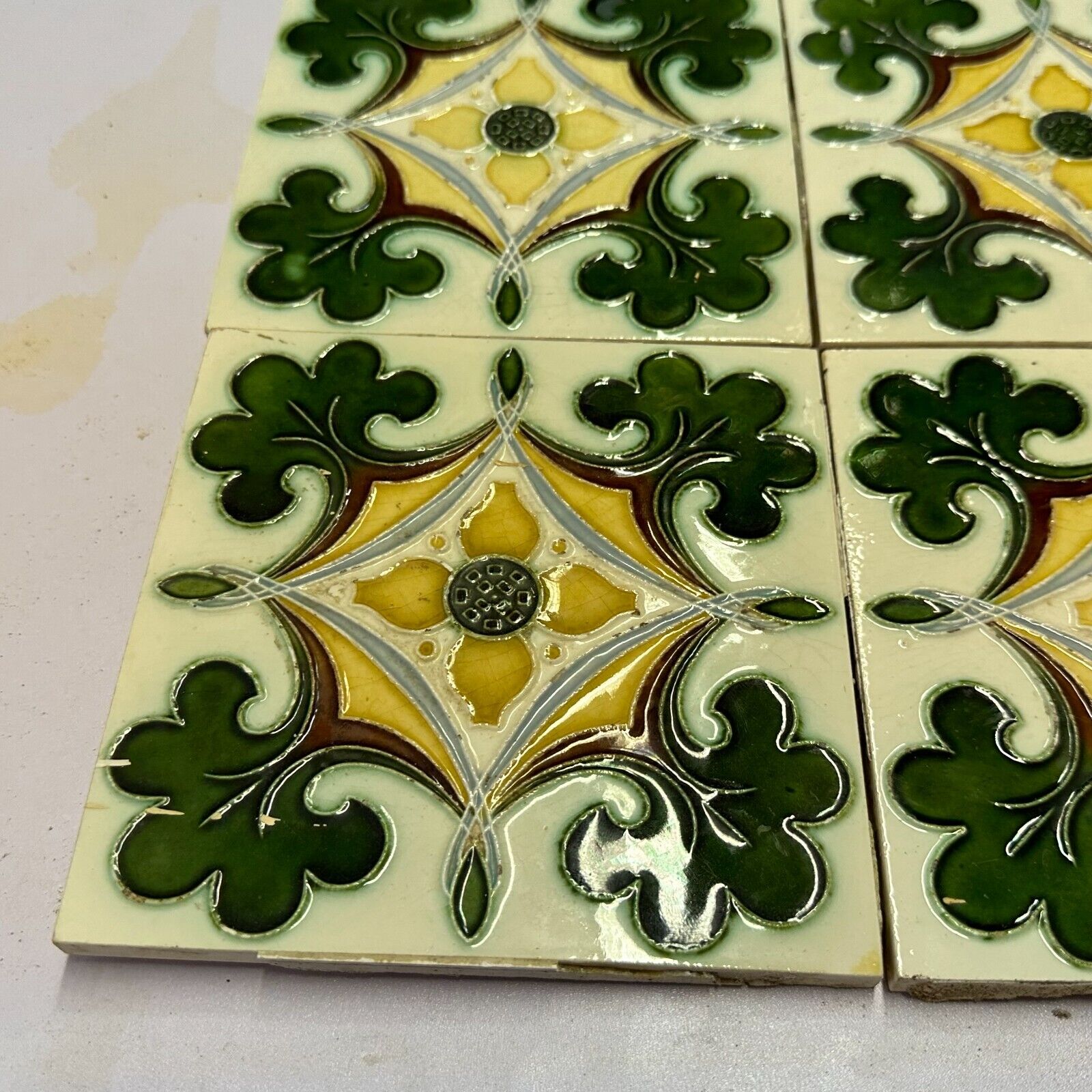SET 9x JUGENDSTILFLIESE 15x15cm ANTIKE JUGENDSTIL FLIESE UM 1910 – Bild 3