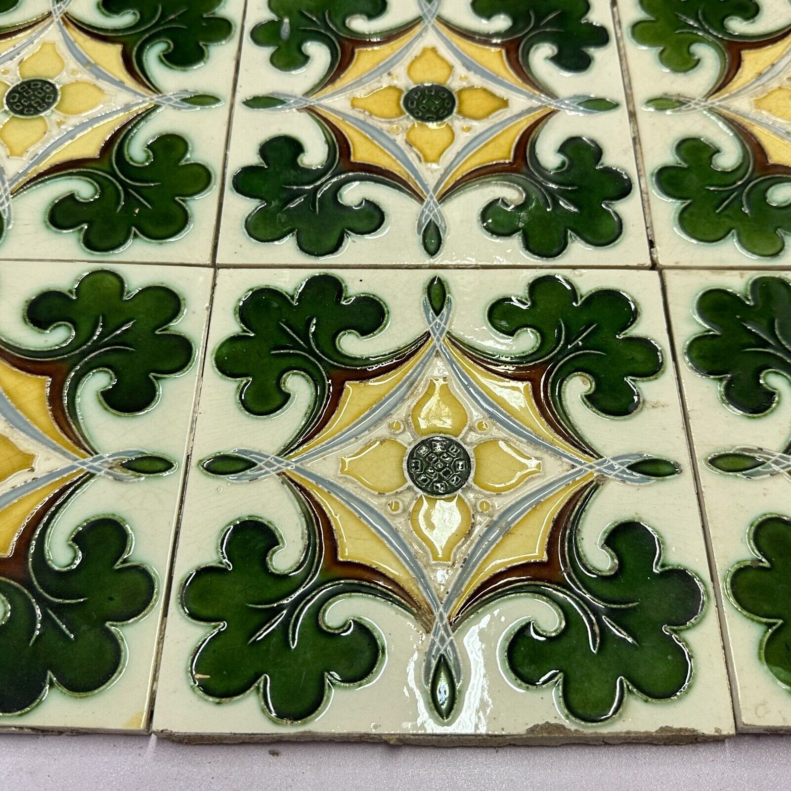 SET 9x JUGENDSTILFLIESE 15x15cm ANTIKE JUGENDSTIL FLIESE UM 1910 – Bild 4