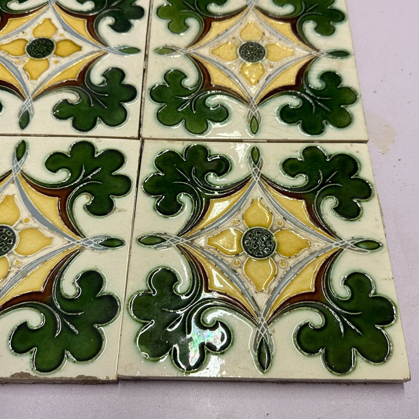SET 9x JUGENDSTILFLIESE 15x15cm ANTIKE JUGENDSTIL FLIESE UM 1910 – Bild 5