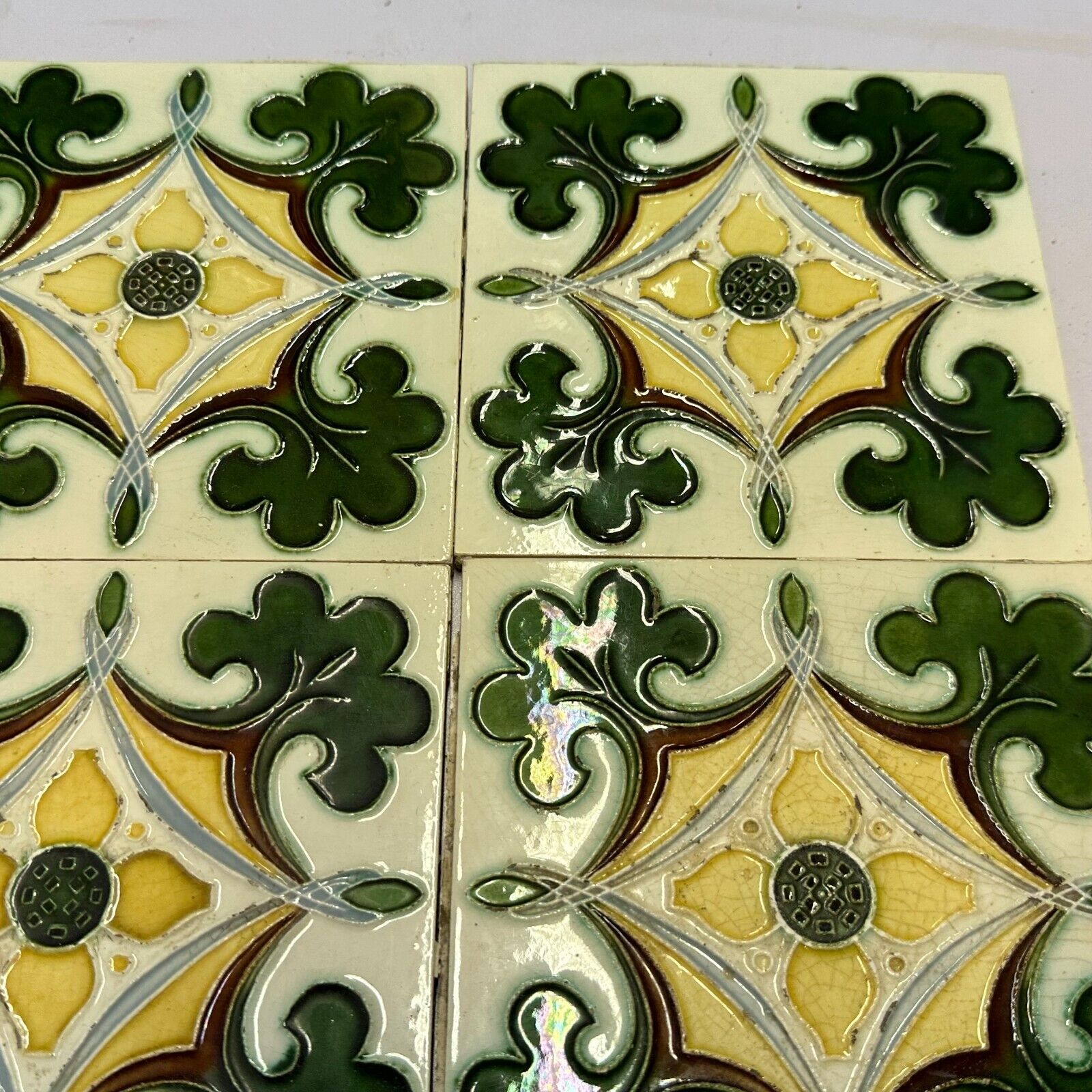 SET 9x JUGENDSTILFLIESE 15x15cm ANTIKE JUGENDSTIL FLIESE UM 1910 – Bild 6