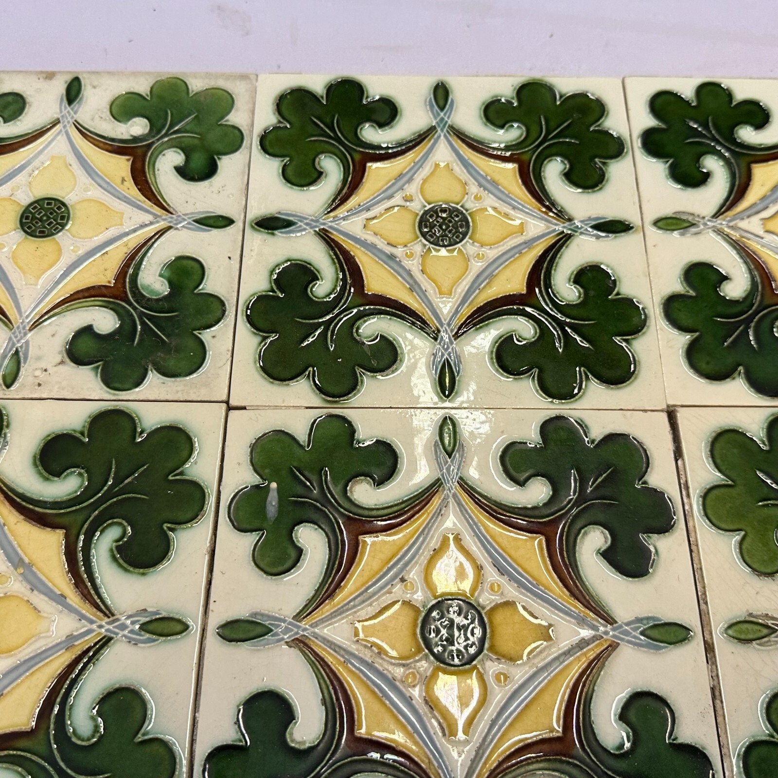SET 9x JUGENDSTILFLIESE 15x15cm ANTIKE JUGENDSTIL FLIESE UM 1910 – Bild 7