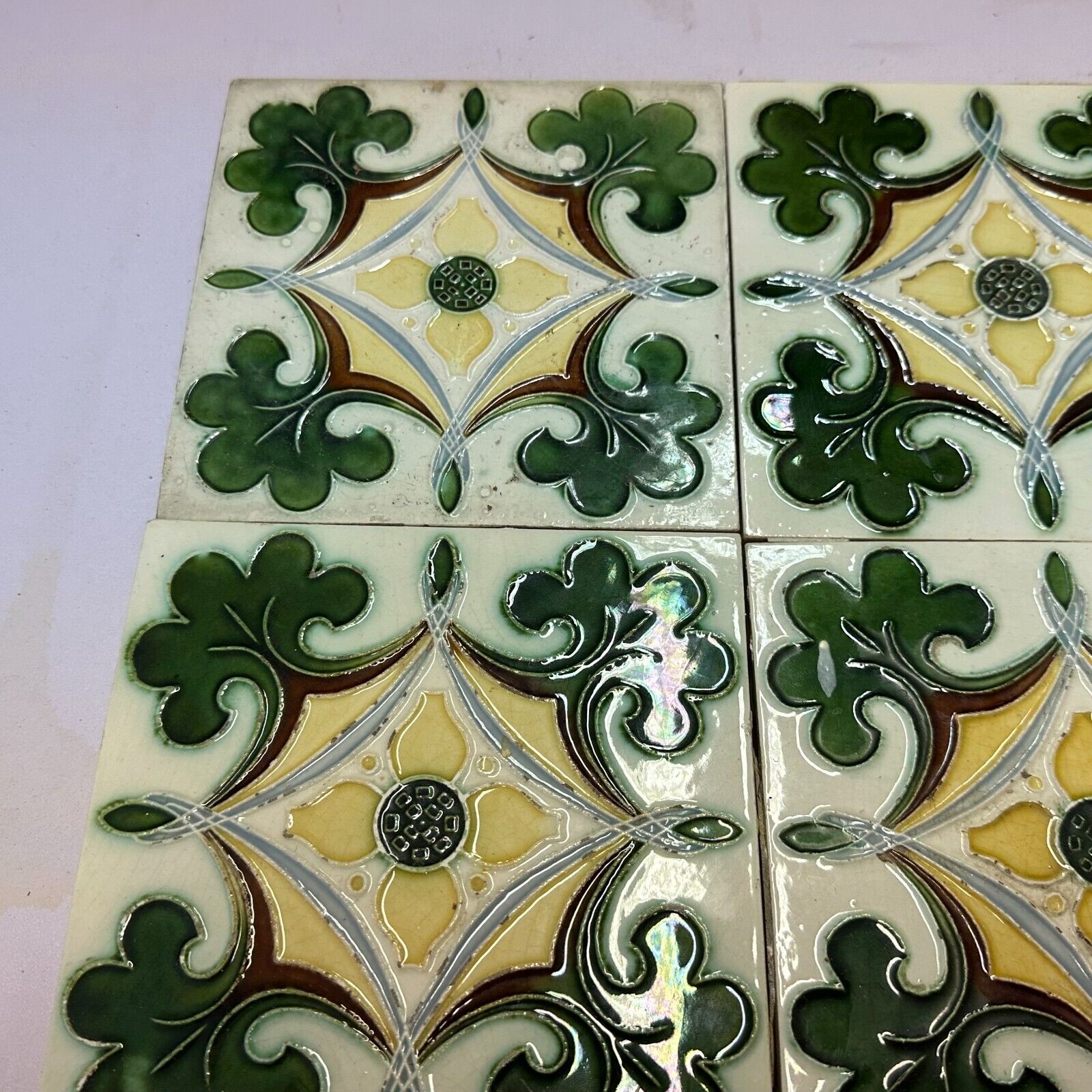 SET 9x JUGENDSTILFLIESE 15x15cm ANTIKE JUGENDSTIL FLIESE UM 1910 – Bild 8