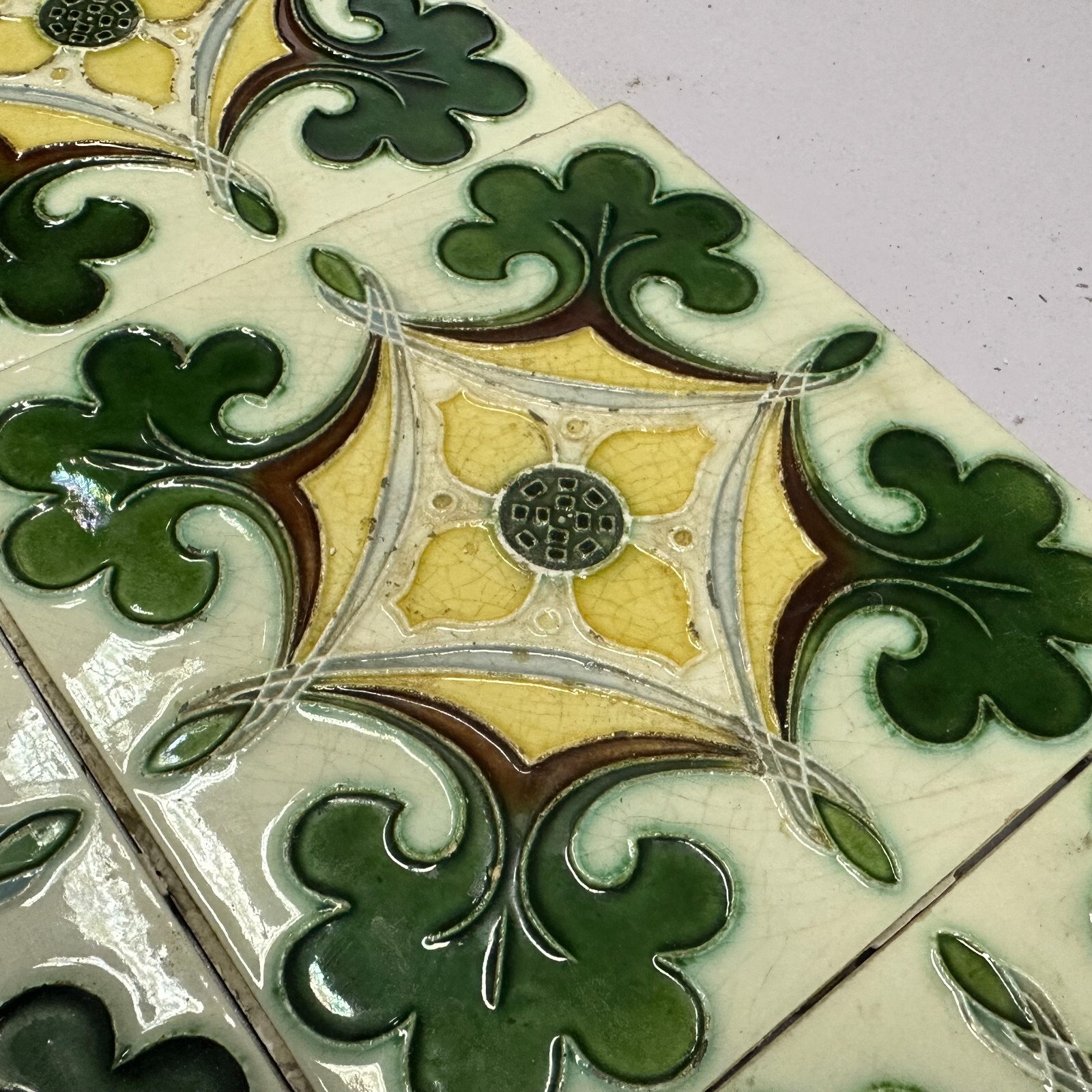 SET 9x JUGENDSTILFLIESE 15x15cm ANTIKE JUGENDSTIL FLIESE UM 1910 – Bild 9