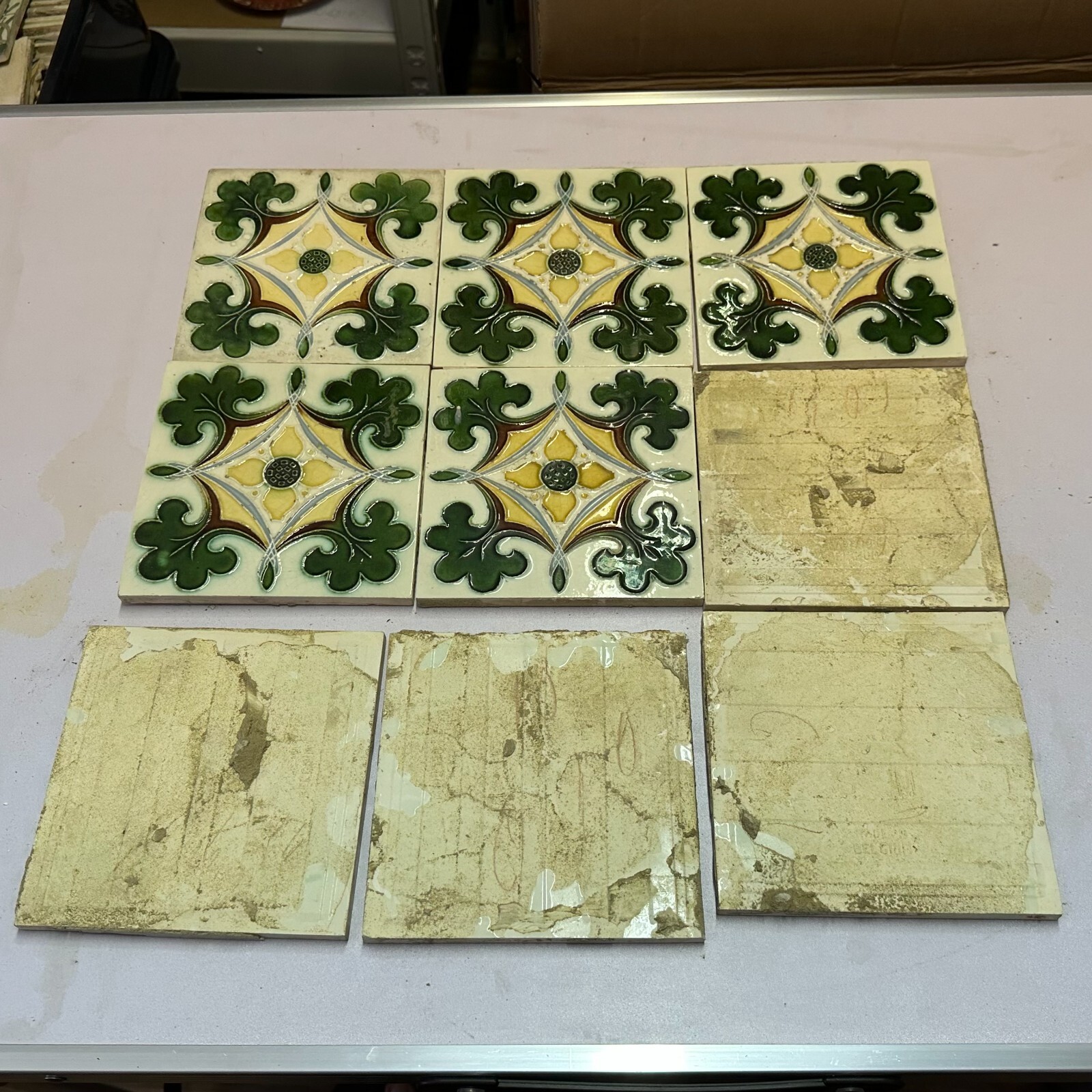 SET 9x JUGENDSTILFLIESE 15x15cm ANTIKE JUGENDSTIL FLIESE UM 1910 – Bild 10