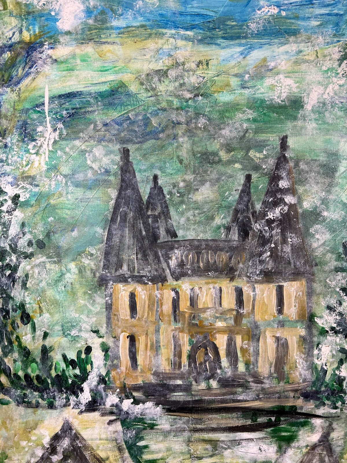 MODERNES ÖLGEMÄLDE AUF LEINWAND SIGNIERT HAUS ANSICHT 60x90cm – Bild 3