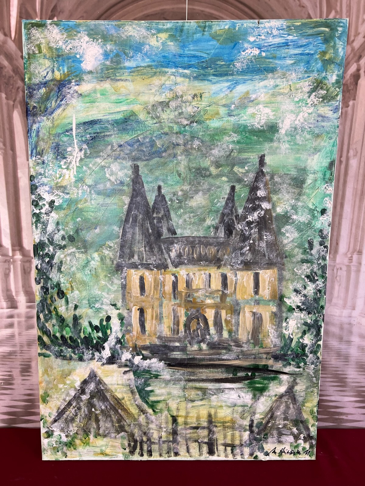 MODERNES ÖLGEMÄLDE AUF LEINWAND SIGNIERT HAUS ANSICHT 60x90cm – Bild 4