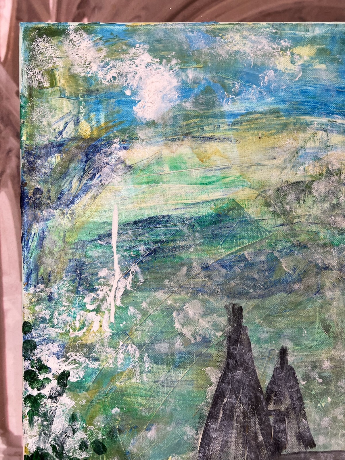 MODERNES ÖLGEMÄLDE AUF LEINWAND SIGNIERT HAUS ANSICHT 60x90cm – Bild 5