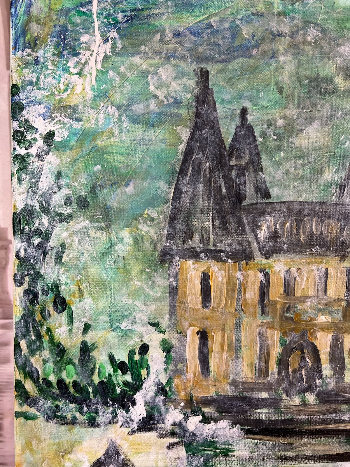 MODERNES ÖLGEMÄLDE AUF LEINWAND SIGNIERT HAUS ANSICHT 60x90cm – Bild 7