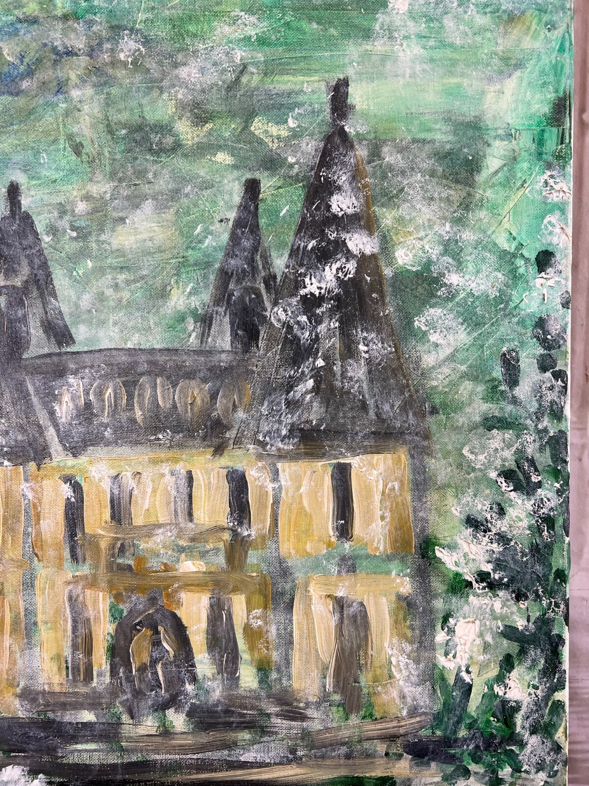 MODERNES ÖLGEMÄLDE AUF LEINWAND SIGNIERT HAUS ANSICHT 60x90cm – Bild 8