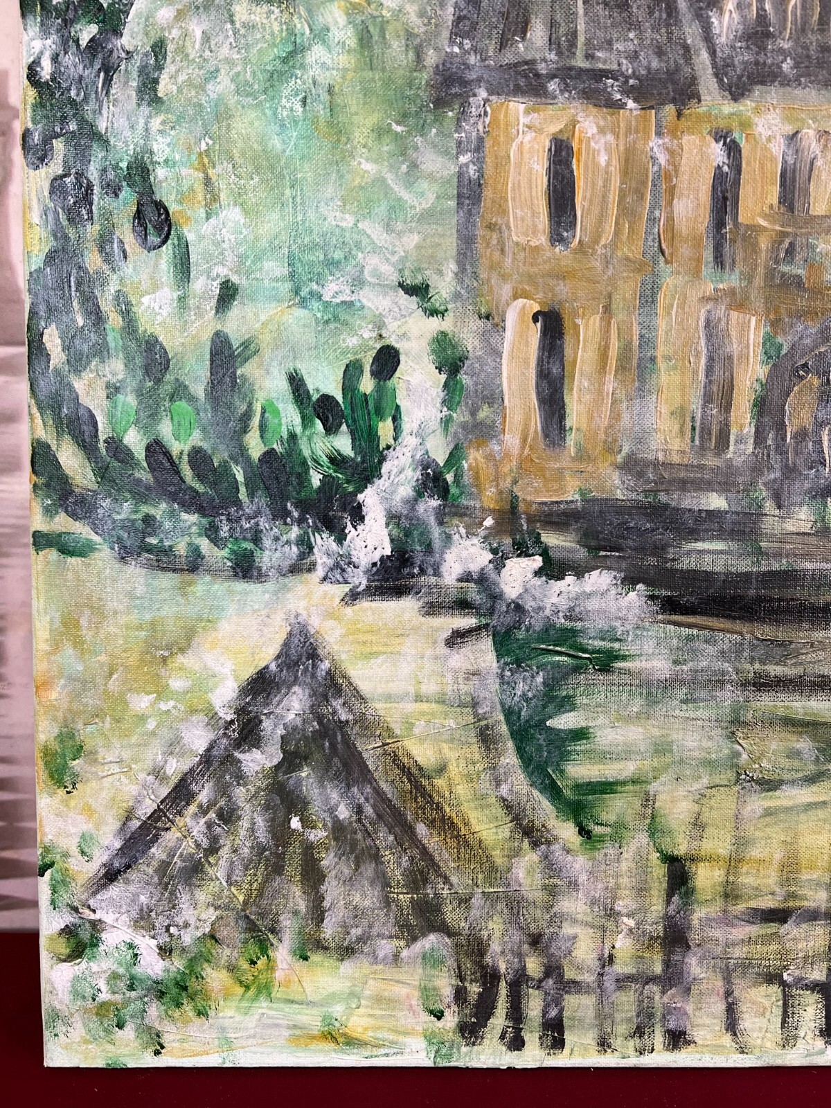 MODERNES ÖLGEMÄLDE AUF LEINWAND SIGNIERT HAUS ANSICHT 60x90cm – Bild 9