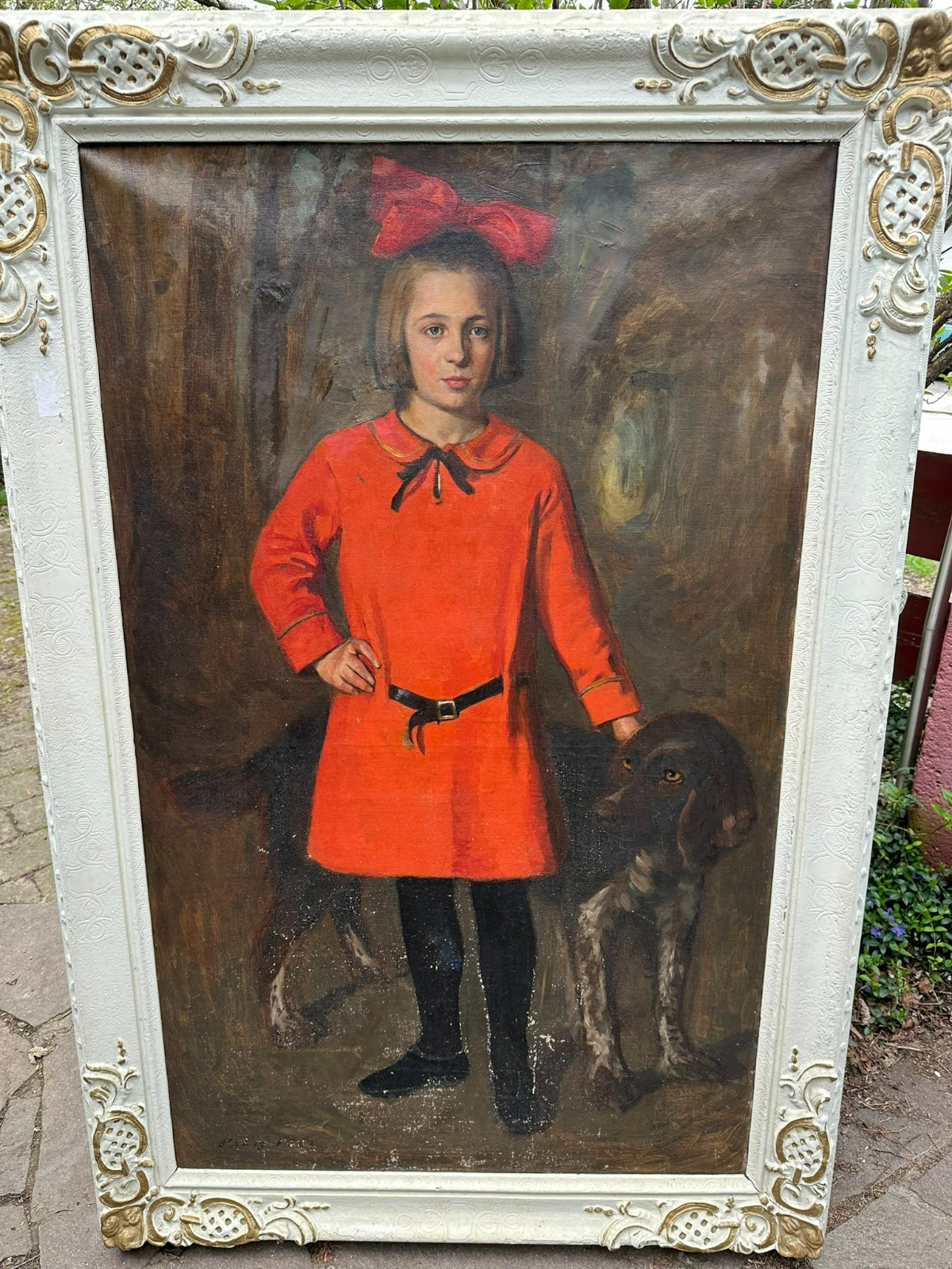 92x150cm GROSSES PORTRAIT KIND MIT HUND SIGNIERT PALM JOST