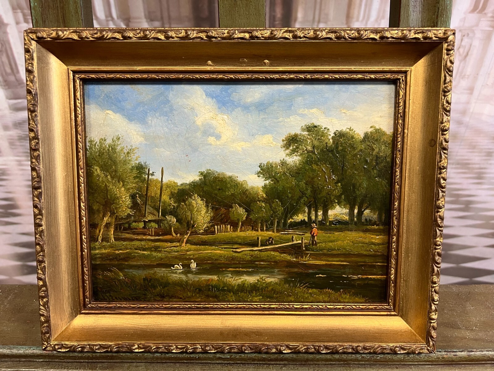 ANTIKES ÖLGEMÄLDE LANDSCHAFT MIT PERSONEN GEMÄLDE VON MARKUS HEUMANN – Bild 4