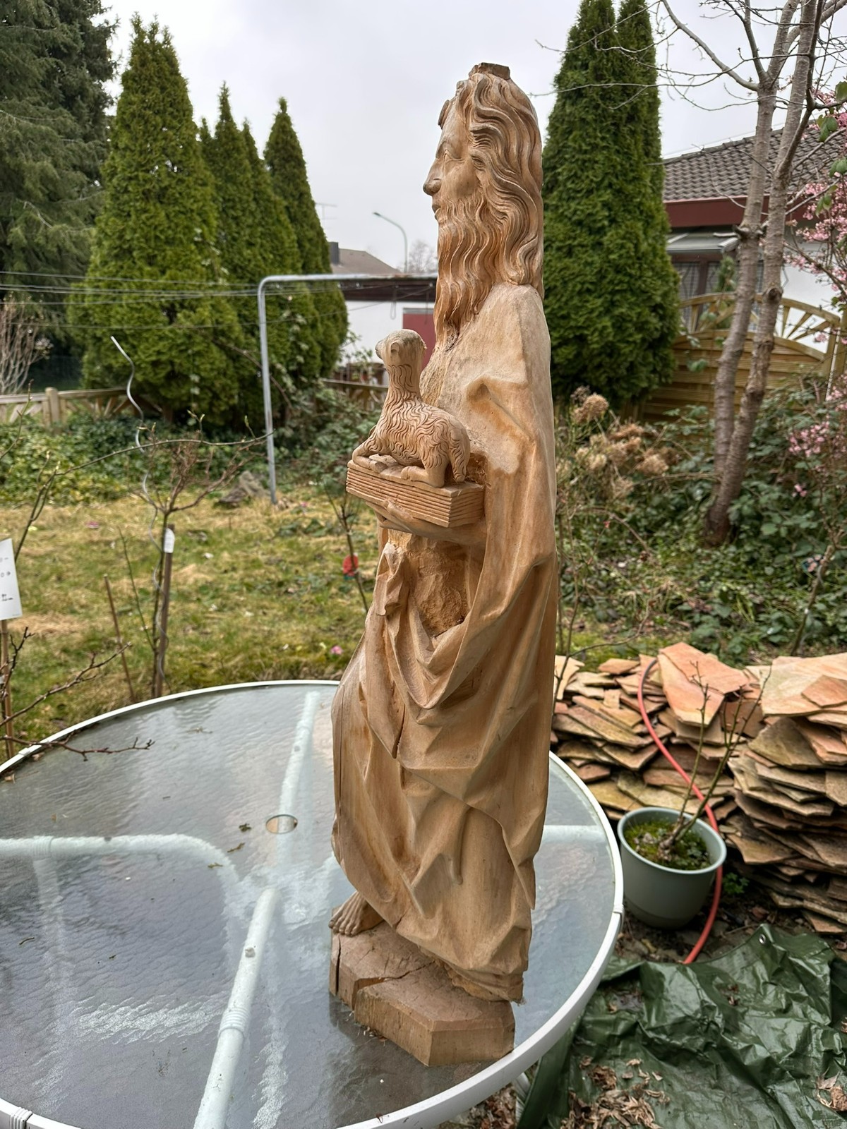NEO GOTIK HEILIGENFIGUR JOHANNES DER TÄUFER HANDGESCHNITZT 113cm 20 TES – Bild 13
