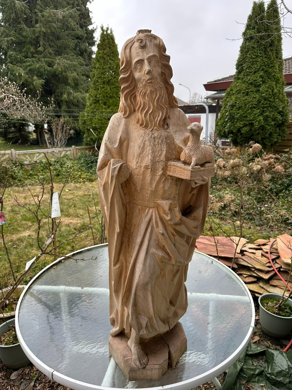 NEO GOTIK HEILIGENFIGUR JOHANNES DER TÄUFER HANDGESCHNITZT 113cm 20 TES