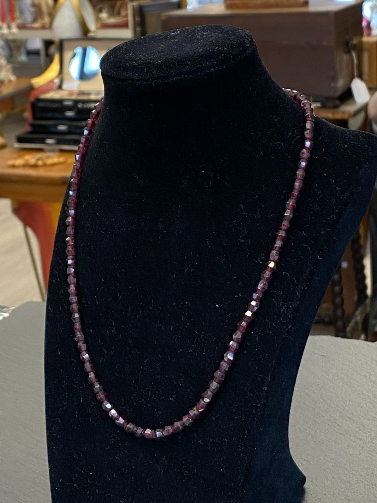 VINTAGE GRANAT KETTE HALSKETTE PERLENKETTE 45cm