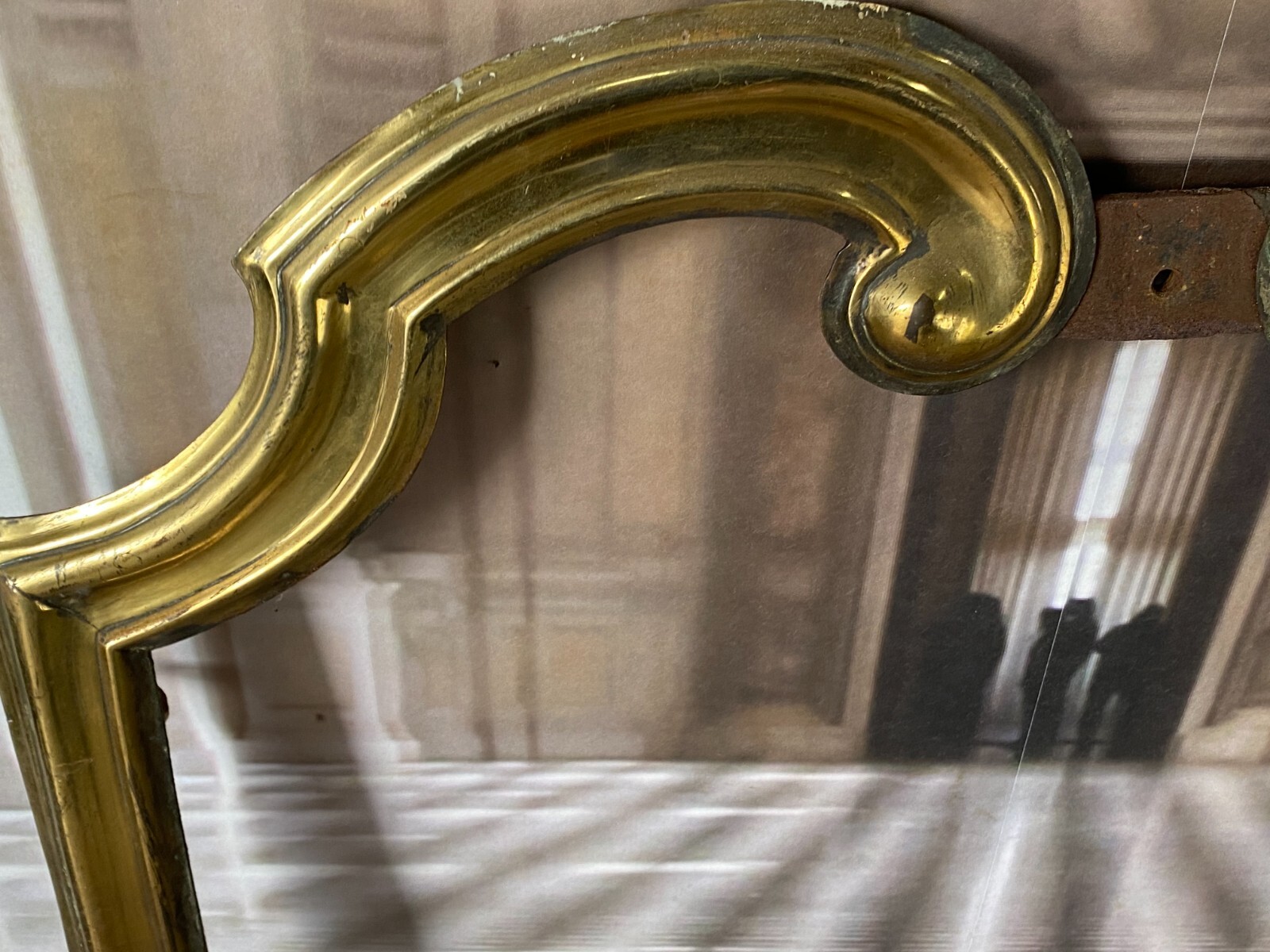 ANTIKE KAMIN ABDECKUNG FEUERSTELLE RAHMEN AUS EISEN UND MESSING HxB 118x65cm – Bild 5