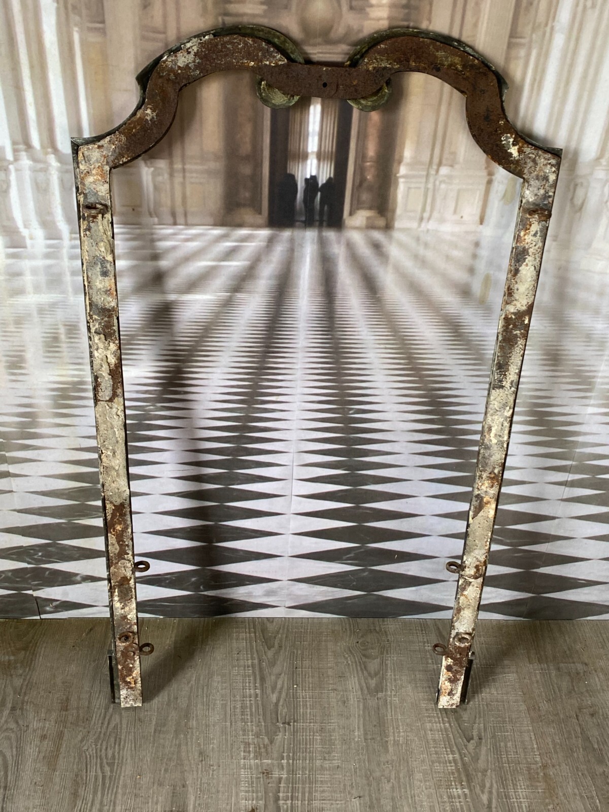 ANTIKE KAMIN ABDECKUNG FEUERSTELLE RAHMEN AUS EISEN UND MESSING HxB 118x65cm – Bild 8