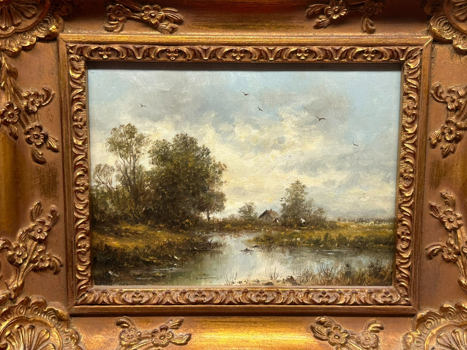 ÖLGEMÄLDE PRUNKRAHMEN LANDSCHAFT AM ALTWASSER IM DACHAUER MOOR HERBERT WEHRINGER – Bild 3