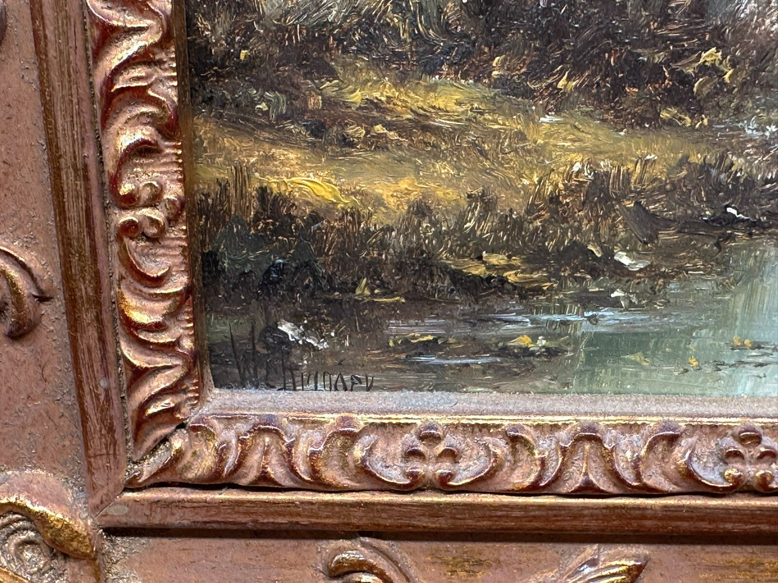 ÖLGEMÄLDE PRUNKRAHMEN LANDSCHAFT AM ALTWASSER IM DACHAUER MOOR HERBERT WEHRINGER – Bild 5