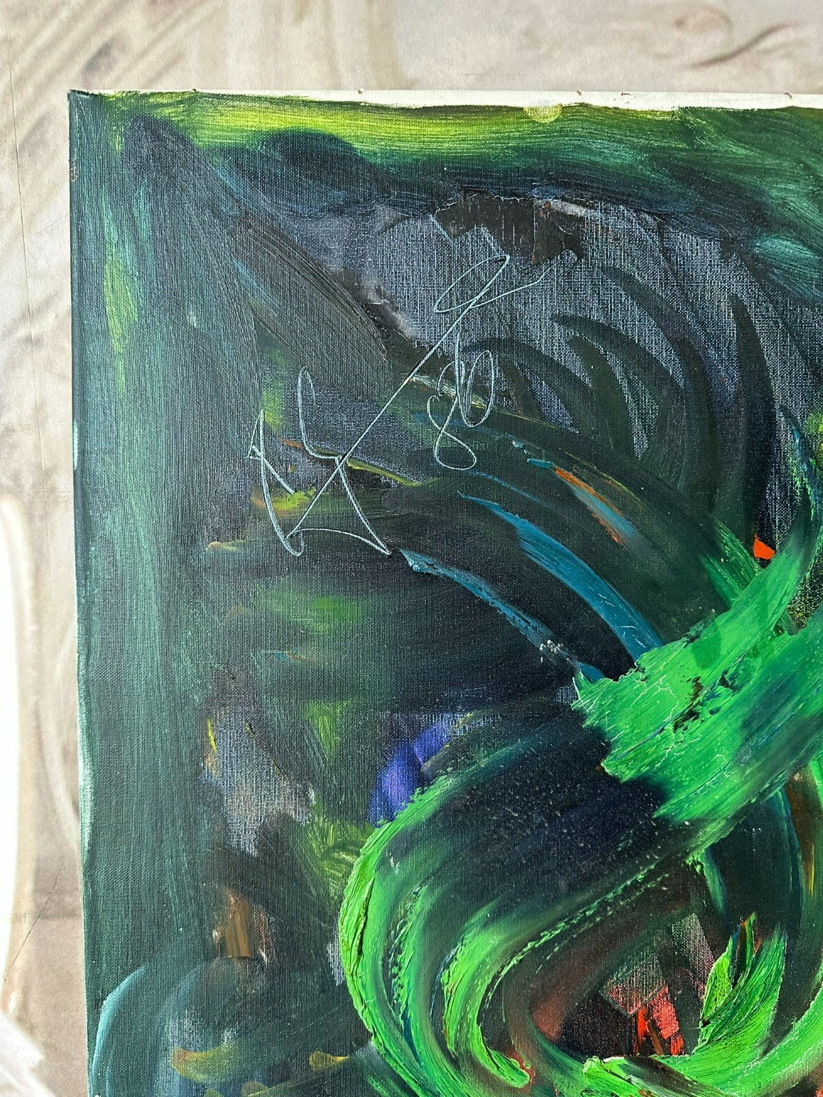 100x120cm GROSSES MODERNES ÖLGEMÄLDE SIGNIERT UND DATIERT 1986 – Bild 6