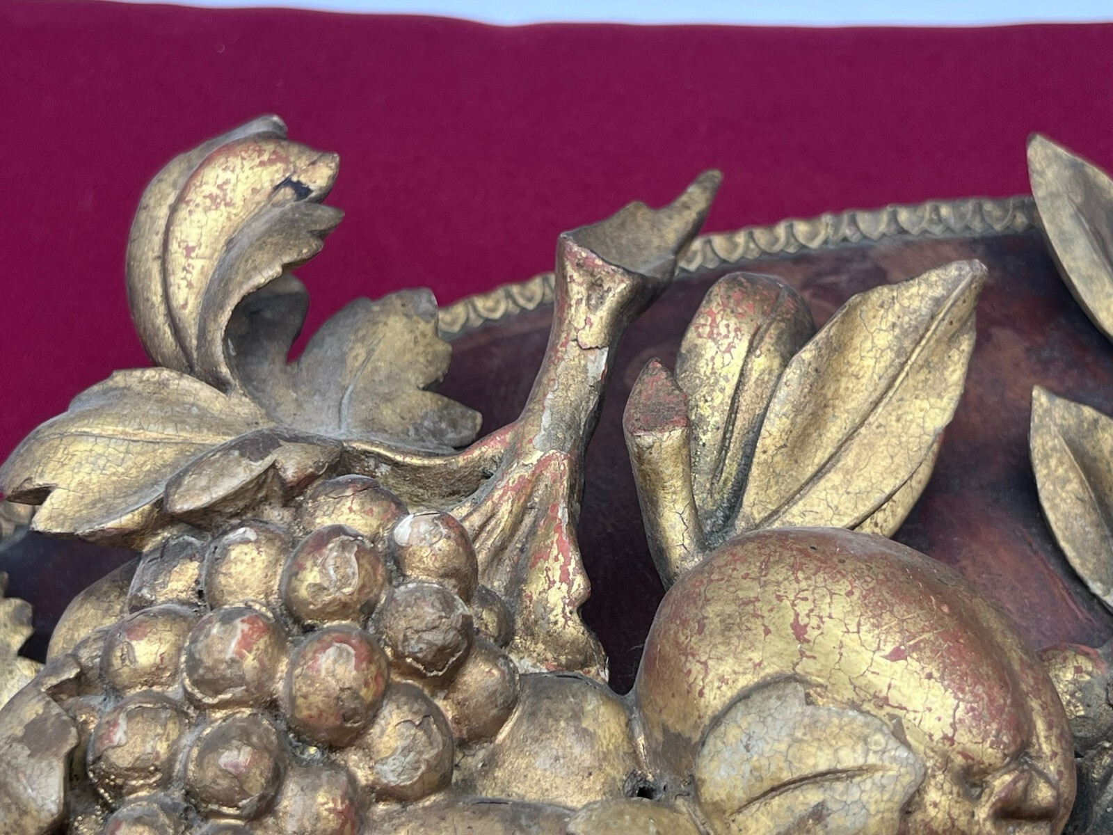BAROCK COLLAGE ERNTEDANK ELEMENTE KORB MIT OBST UND GEMÜSE HOLZ VERGOLDET 18 JH – Bild 9