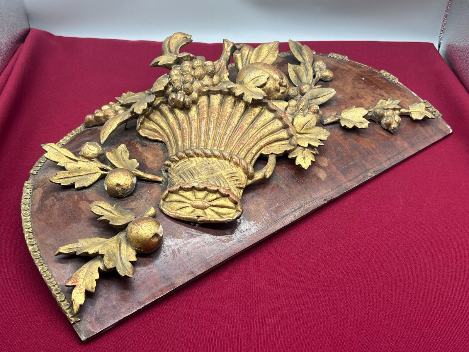 BAROCK COLLAGE ERNTEDANK ELEMENTE KORB MIT OBST UND GEMÜSE HOLZ VERGOLDET 18 JH